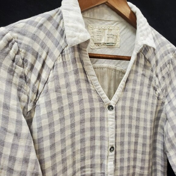 Anthropologie Oversized Gingham Plaid Button Up Top Size XS Country Gauzy Cotton - Picture 3 of 11